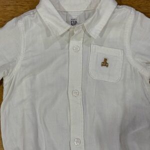 GAP Kids White Button Down Shirt with Bear Patch